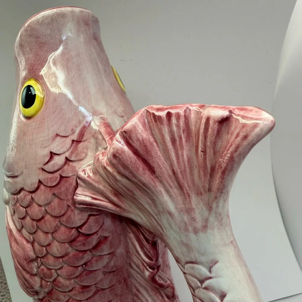 Vintage Fitz & Floyd Pink Fish‎ Pitcher Ceramic Seafood Nautical Large 10
